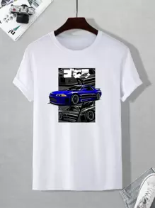 Manfinity 男士汽車印花短袖T恤 - 白色 - 查看 1