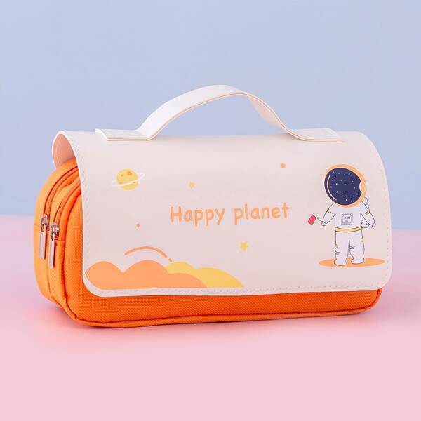

Cartoon Astronaut Print Pencil Bag, Orange