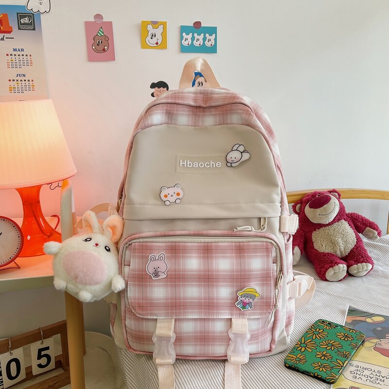 

Zip Front Plaid Backpack, Pink