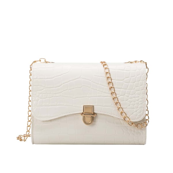 

Croc Embossed Push Lock Chain Crossbody Bag, White