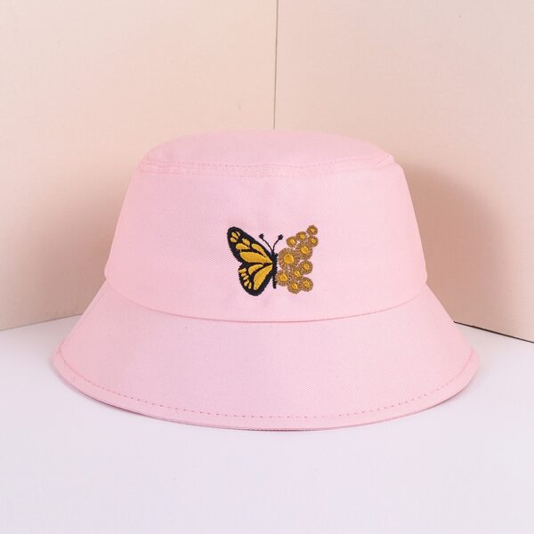 

Toddler Kids Butterfly Embroidered Bucket Hat, Pink