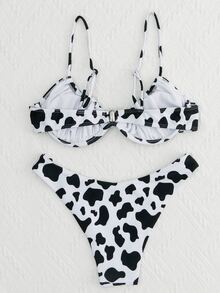 Cow Print Underwire Bikini - Black and White - View 2