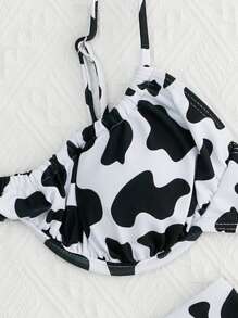 Cow Print Underwire Bikini - Black and White - View 4