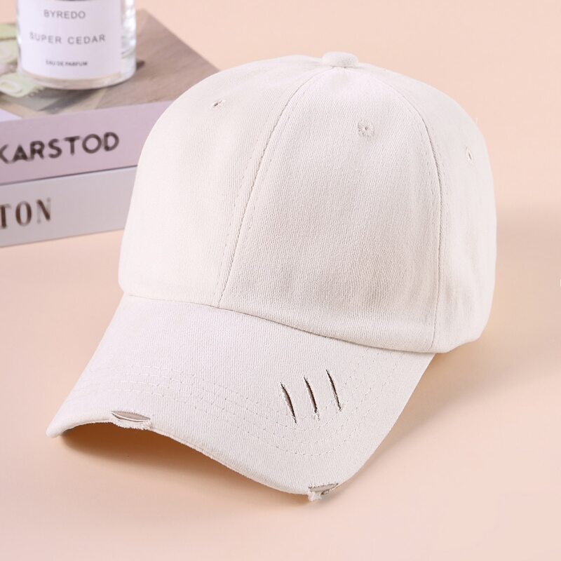 

Solid Ripped Baseball Cap, Beige