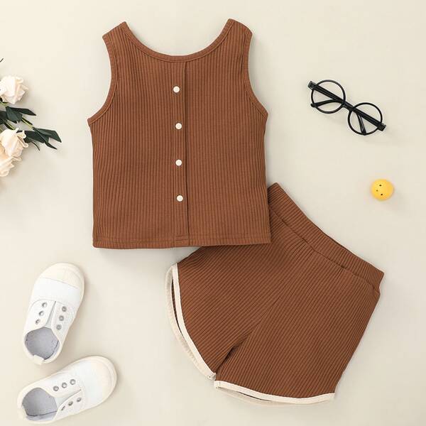 

Toddler Girls Button Front Tank Top & Shorts, Brown