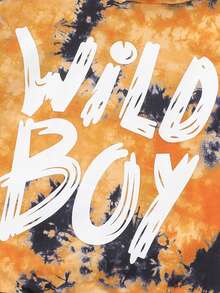 小男童字母圖案紮染連帽衫和衛褲