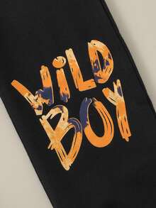 小男童字母圖案紮染連帽衫和衛褲