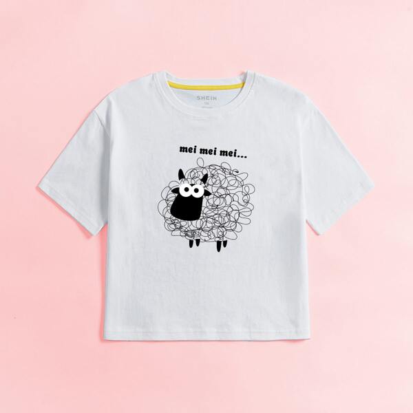 

Toddler Girls Cartoon & Letter Graphic Tee, White