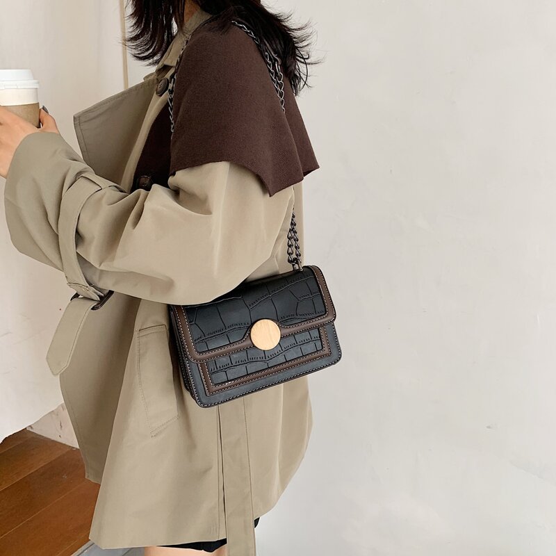

Flap Embossed Shoulder Bag, Black