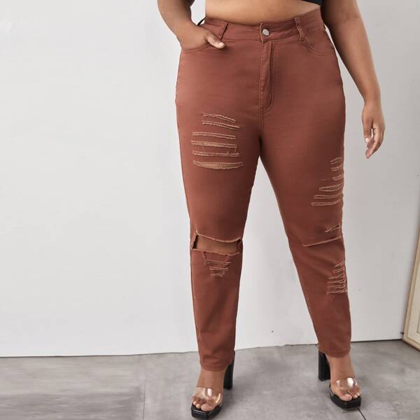 

Plus Ripped Skinny Jeans, Rust brown