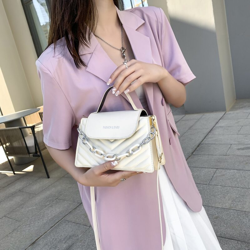 

Quilted Chain Satchel Bag, Beige
