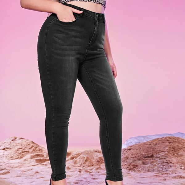 

Plus Slant Pocket Skinny Jeans, Black