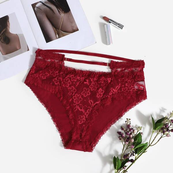 

Plus Floral Lace Cut-out Panty, Burgundy