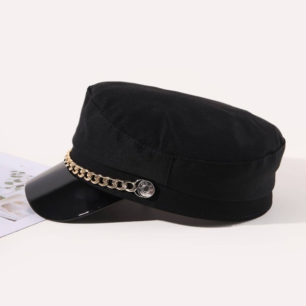 

Chain Decor Baker Boy Cap, Black