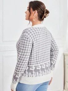 Plus Gingham & Deer Pattern Cardigan - Multicolor - View 2
