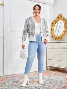Plus Gingham & Deer Pattern Cardigan - Multicolor - View 5