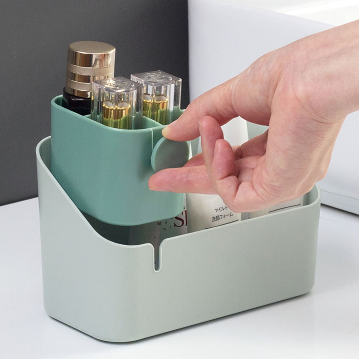 

1pc Plastic Cosmetic Storage Box, Green