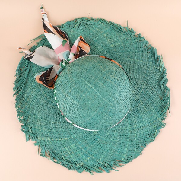 

Bow Tie Woven Straw Hat, Green