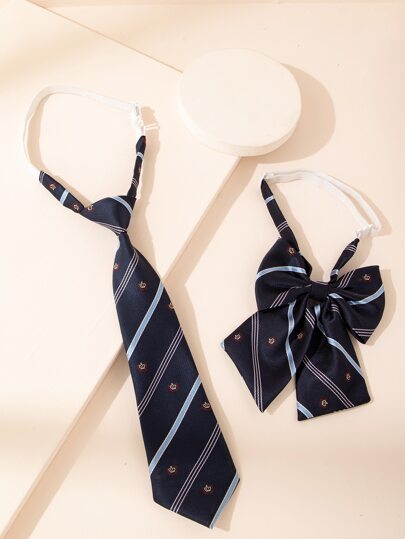 1set Bow Knot Fake Tie & 1pc Fake Tie Uniform Ties Women Neck Tie,School Accessories Women