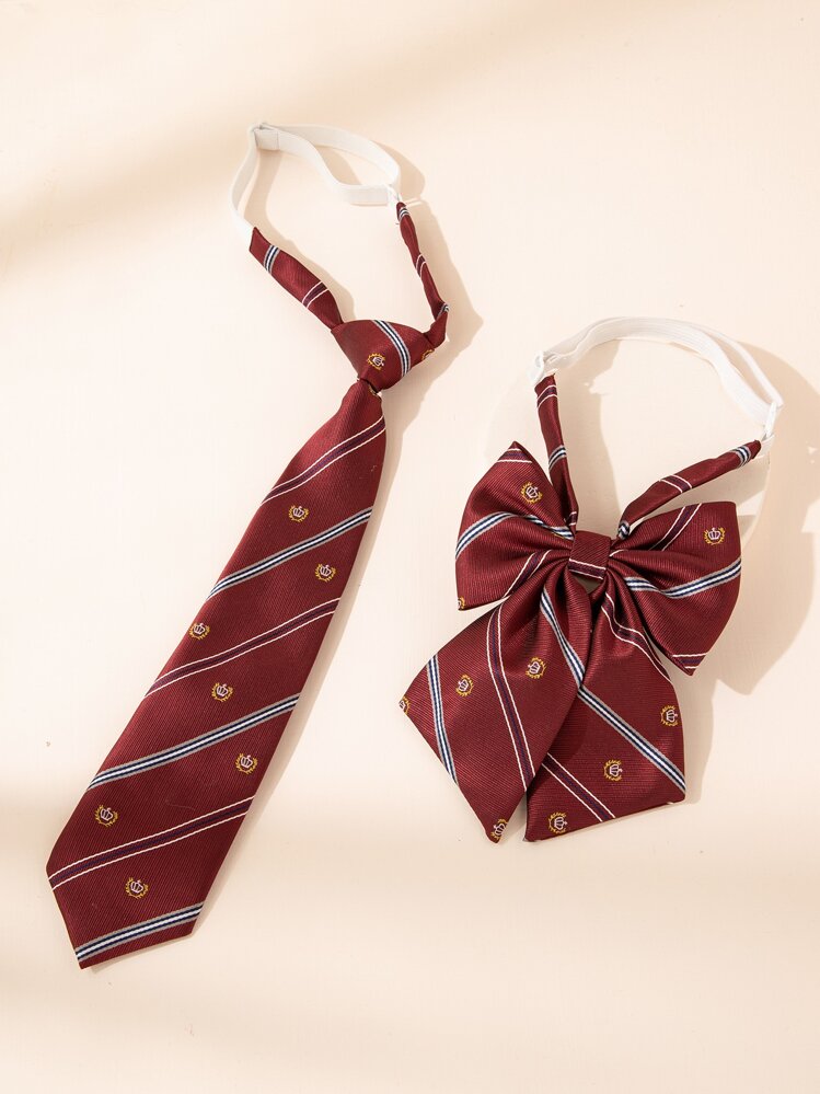 1入組蝴蝶結假領帶和1入組假領帶 - 酒紅色 - 查看 2