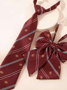 1pc Bow Knot Fake Tie & 1pc Fake Tie - Burgundy - View 3
