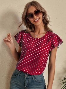 SHEIN LUNE Camisa de espalda con abertura de lunares - Rojo - Ver 1