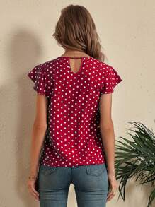 SHEIN LUNE Camisa de espalda con abertura de lunares - Rojo - Ver 2