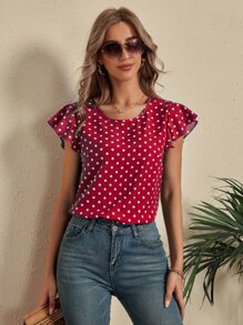 SHEIN LUNE Camisa de espalda con abertura de lunares - Rojo - Ver 5