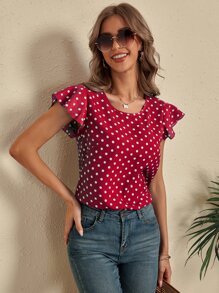 SHEIN LUNE Camisa de espalda con abertura de lunares - Rojo - Ver 6
