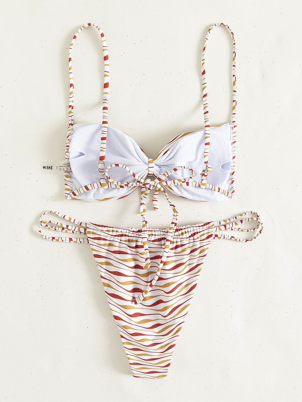 Line Pattern Knot Front Thong Bikini