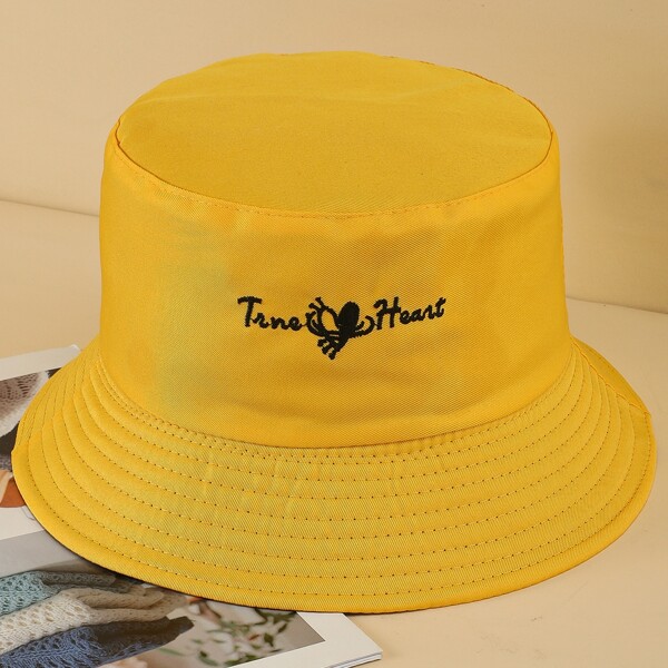 

Letter Embroidered Bucket Hat, Yellow