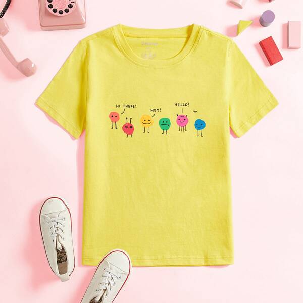 

Toddler Girls Letter & Cartoon Graphic Tee, Yellow