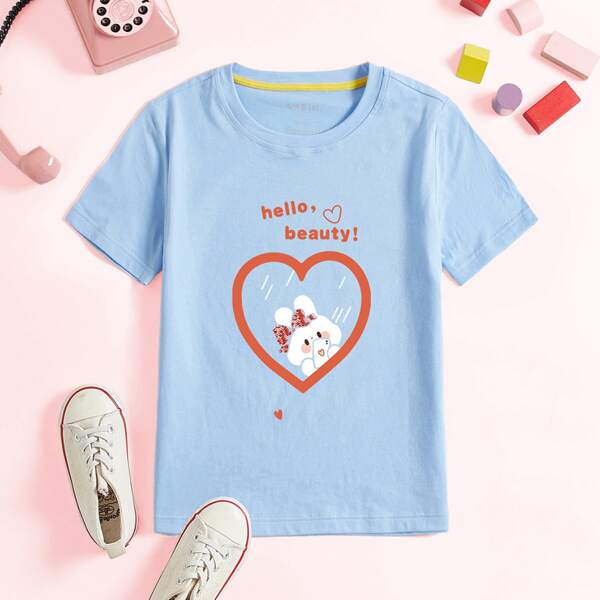 

Toddler Girls Slogan & Cartoon Graphic Tee, Blue