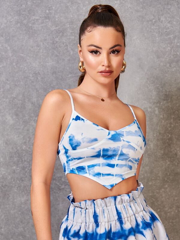 SHEIN VCAY Top de tirantes de tie dye bajo asimétrico