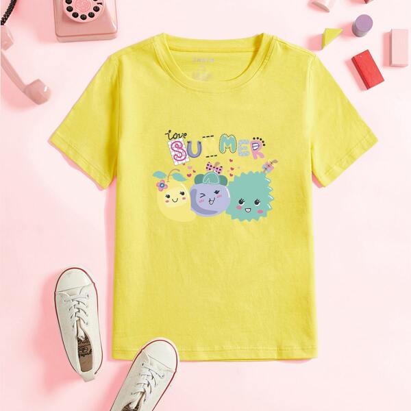 

Toddler Girls Cartoon & Letter Graphic Tee, Yellow