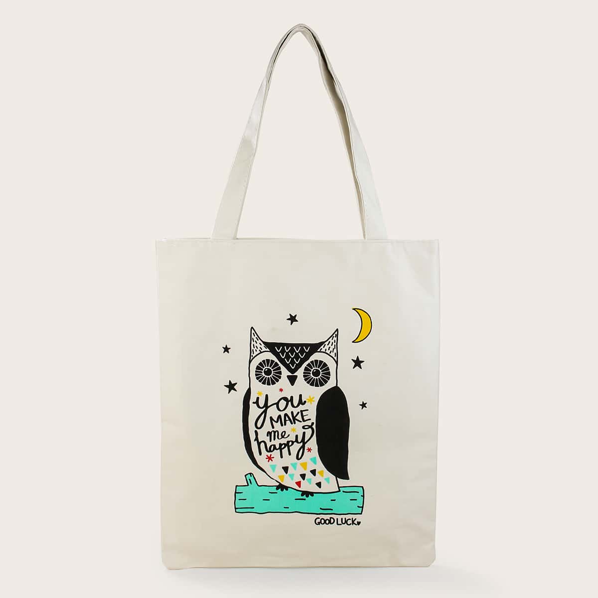 

Owl Graphic Tote Bag, White