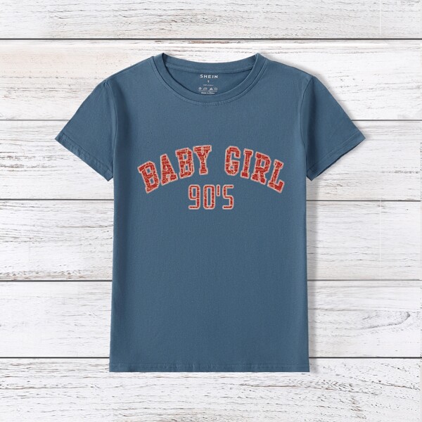 

Letter Graphic Short Sleeve Tee, Dusty blue
