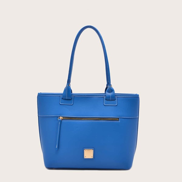 

Minimalist Zipper Front Shoulder Tote Bag, Blue