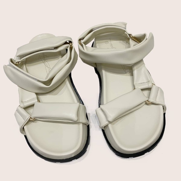 

Minimalist Velcro Strap Flatform Sandals, Beige