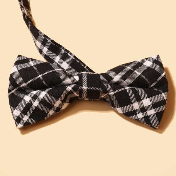 

Men Bow Knot Decor Plaid Pattern Tie, Black and white