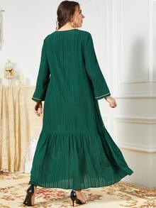 Al Najma Vestido con bordado floral bajo con fruncido - Verde Oscuro - Ver 2