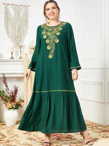 Al Najma Vestido con bordado floral bajo con fruncido - Verde Oscuro - Ver 3