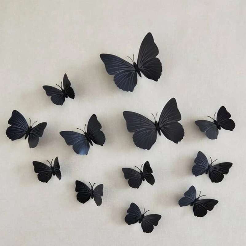 

12pcs 3D Butterfly Sticker, Black