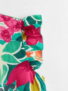 SHEIN Girls Floral Print Ruffle Sleeve Keyhole Back Blouse - Multicolor - View 4