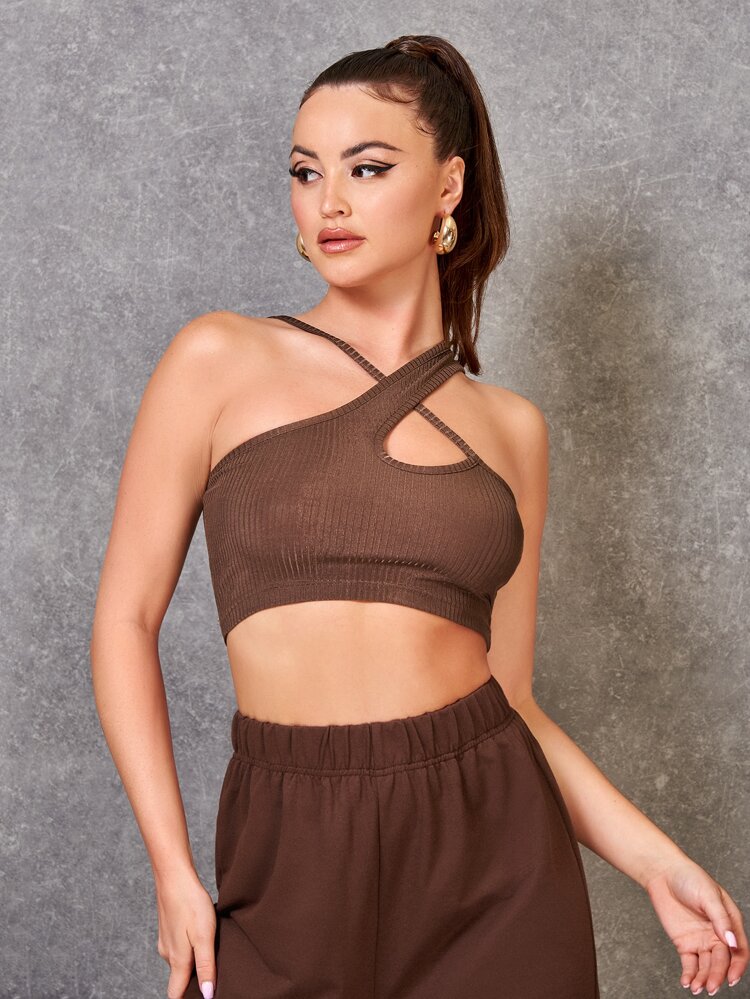 Asymmetrical Crisscross Shoulder Crop Top