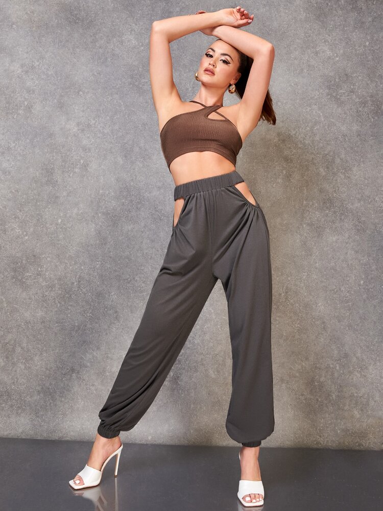 Asymmetrical Crisscross Shoulder Crop Top