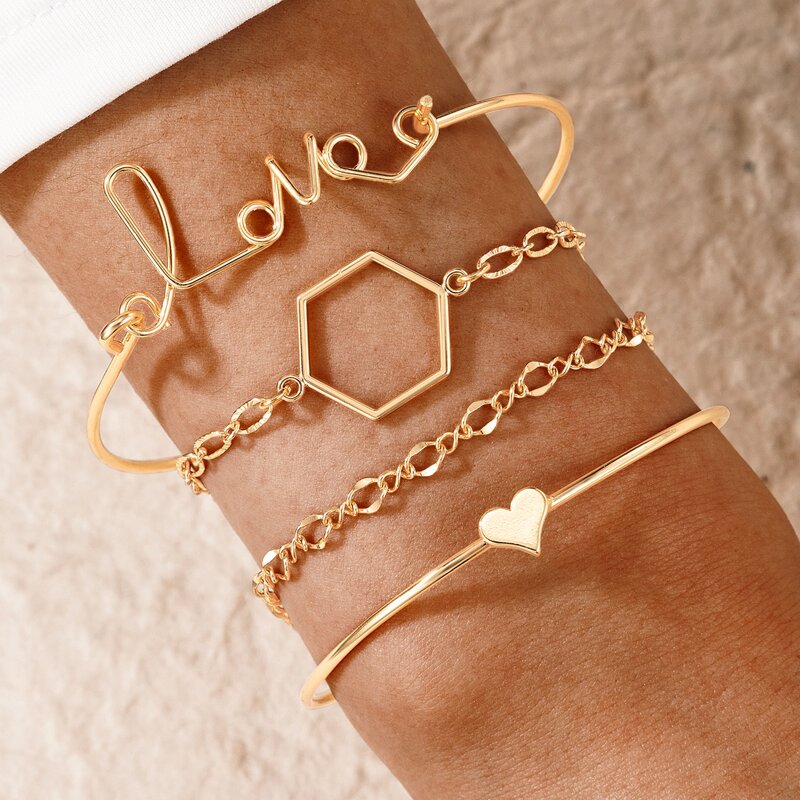 

4pcs Geo Decor Bracelet, Gold