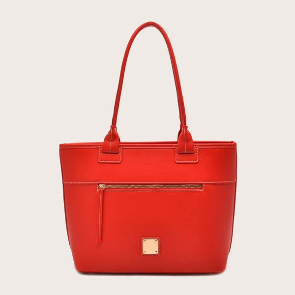 

Minimalist Zipper Front Shoulder Tote Bag, Red