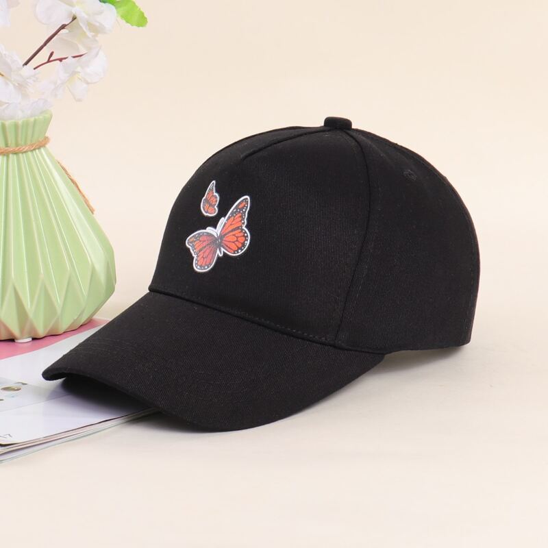 

Butterfly Print Baseball Cap, Black
