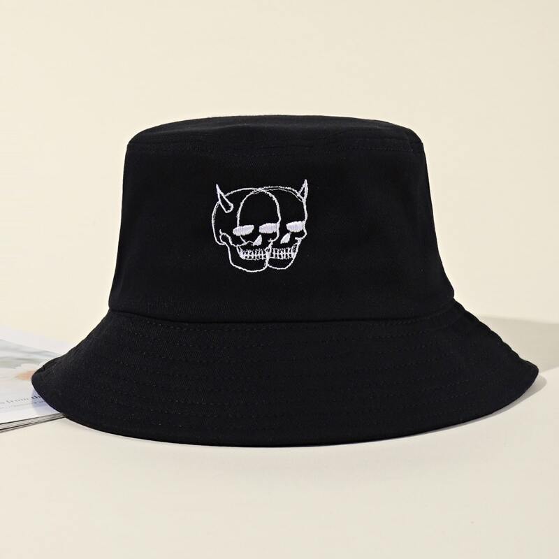 

Skull Embroidery Bucket Hat, Black